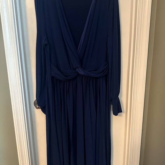 Eloquii Dresses & Skirts - Eloquii Blue Plunge Neck Bishop Sleeve Gown